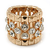 Wide Clear Swarovski Crystal Flex Band Ring In Gold Tone Metal Finish - 20mm Width - Size 7/8