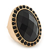 Oval, Black Faceted Glass Stone Flex Ring In Gold Plating - 35mm Across - Size 7/8