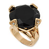 Statement Black CZ Crystal Round Wide Band Cocktail Ring In Gold Plating - 20mm Diameter - Size 7
