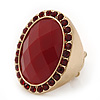 Oval, Red Faceted Glass Stone Flex Ring In Gold Plating - 35mm Across - Size 7/8