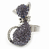 Rhodium Plated Violet Swarovski Crystal 'Kittie' Ring - 35mm Length - Adjustable - Size 7/8