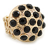 Dome Shape Black Crystal Flex Ring In Gold Plating - 25mm Across - Size 6/7