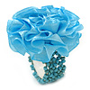 Light Blue Silk & Glass Bead Floral Flex Ring - 40mm Diameter