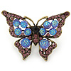Large Purple Crystal Butterfly Ring In Antique Gold Metal - Adjustable - Size 7/8
