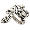 Vintage Inspired Sleek Textured 'Coiled Snake' Ring In Antique Silver Tone - Size 7