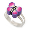 Children's/ Teen's / Kid's Purple Fimo Butterfly Ring In Silver Tone - Adjustable