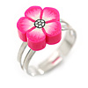 Children's/ Teen's / Kid's Deep Pink Fimo Flower Ring In Silver Tone - Adjustable