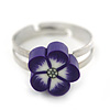 Children's/ Teen's / Kid's Purple Fimo Flower Ring In Silver Tone - Adjustable