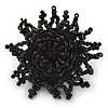 Large Black Glass & Sequin Bead Flower Stretch Ring - 50mm Diameter
