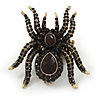 Oversized Black Crystal Spider Stretch Cocktail Ring (Antique Gold Tone) - Adjustable - Size 7/9