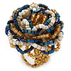White/ Light Brown/ Chameleon Blue Glass Bead Flower Stretch Ring
