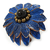 Dark Blue Leather Layered With Glass Bead Daisy Flower Wire Band Ring - Adjustable - 40mm D