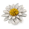 White/ Yellow Leather Layered Daisy Flower Ring - 40mm D - Adjustable
