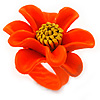 Bright Orange/ Yellow Leather Daisy Flower Ring - 35mm D - Adjustable