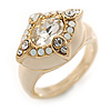 Stunning Clear/ Milky White Crystal Light Cream Enamel Ring