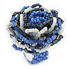 Blue/ White/ Black Glass Bead Flower Stretch Ring - 35mm