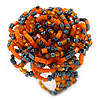 Orange/ Hematite Glass Bead Flower Stretch Ring- 40mm D