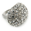 Pave Set Clear Crystal Dome Shape Ring In Silver Tone Metal - 30mm - 7/8 Size - Adjustable