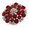 Silver Tone Dark Red/ Fuchsia/ Clear Diamante Cocktail Ring (Adjustable Size 7/8