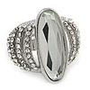 Statement Crystal Dome Cocktail Ring In Rhodium Plated Metal - 7/8 Size Adjustable