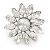 Clear Crystal Flower Ring In Silver Tone Metal - 33mm - Size 7