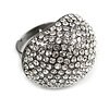 Pave Set Clear Crystal Dome Shape Ring In Black Tone Metal - 27mm Across - 7/8 Size - Adjustable