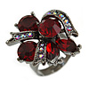 Ruby Red/ Ab Crystal Cluster Fashion Ring In Black Tone Metal  - 7/8 Size Adjustable