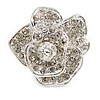 Clear Crystal Rose Flower Ring In Silver Tone - 30mm D - 7/8 Size Adjustable