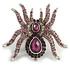 Oversized Purplt Crystal Spider Stretch Cocktail Ring In Silver Tone Metal - Size 7/8