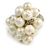 Light Cream Faux Pearl Bead Cluster Ring in Silver Tone Metal - Adjustable 7/8