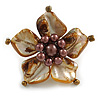 Brown Shell and Faux Pearl Flower Rings (Silver Tone) - 50mm Diameter - Size 7/8 Adjustable