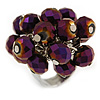 Chameleon Purple Glass Bead Cluster Ring in Silver Tone Metal - Adjustable 7/8