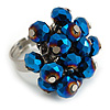 Electric Blue Glass Bead Cluster Ring in Silver Tone Metal - Adjustable 7/8
