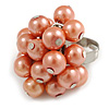 Peach Orange Faux Pearl Bead Cluster Ring in Silver Tone Metal - Adjustable 7/8