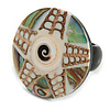 30mm/White/Natural/Abalone Round Shape Sea Shell Ring/Handmade/ Slight Variation In Colour/Natural Irregularities