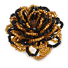 40mm Diameter/Black/Gold Glass Bead Layered Flower Flex Ring/ Size M