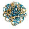 35mm Diameter/Teal/Gold/Transparent Glass Bead Layered Flower Flex Ring/ Size S/M