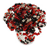 40mm Diameter/Black/Red/Transparent Glass Bead Layered Flower Flex Ring/ Size S/M
