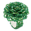 40mm Diameter/ Grass Green/Iridescent Glass Bead Layered Flower Flex Ring/ Size M