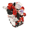Red/Black/Clear Glass Bead and Glass Stone Cluster Band Style Flex Ring/ Size M