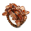 Brown Glass Bead and Glass Stone Cluster Band Style Flex Ring/ Size L