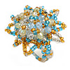 35mm D/Gold/Aqua/Transparent Glass and Acrylic Bead Sunflower Stretch Ring - Size S