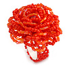 40mm Diameter/Carrot Red/Orange Glass Bead Layered Flower Flex Ring/ Size S