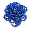 35mm Diameter/Blue Shades Glass Bead Layered Flower Flex Ring/ Size M/L