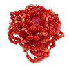 Brick Red Glass Bead Flower Stretch Ring/ 40mm Diameter