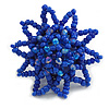 35mm D/Blue Glass/Acrylic Bead Sunflower Stretch Ring - Size M
