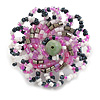 40mm Diameter/Pink/White/Hematite Glass Bead Daisy Flower Flex Ring/ Size M