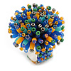 40mm Diameter/Orange/Blue/Green Acrylic/Glass Bead Daisy Flower Flex Ring - Size M