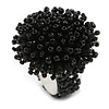 40mm Diameter/ Black Acrylic/Glass Bead Daisy Flower Flex Ring - Size M
