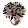 40mm Diameter/Pink/Black/Green Acrylic/Glass Bead Daisy Flower Flex Ring - Size M